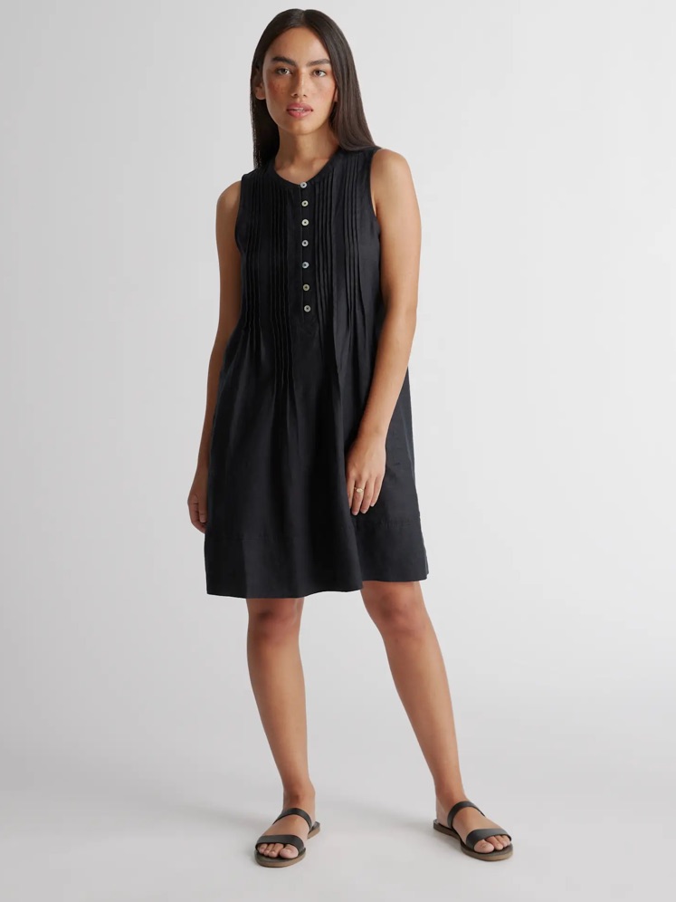 Quince Organic Cotton Gauze Black Sleeveless Swing Mini Dress